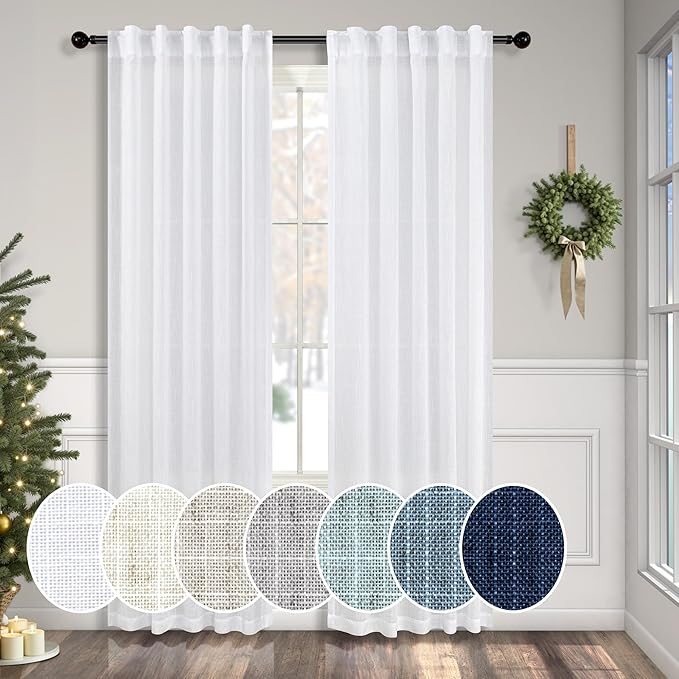 White Linen Curtains 38 Inch Wide by Pitalk