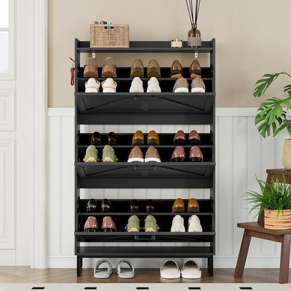 BORNOON Shoe Cabinet with 3 Flip Drawers Narrow Shoe Storage Cabinet Organizer - Image 7