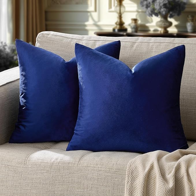 GIGIZAZA Royal Blue Velvet Throw Pillow Covers 16x16 Pack of 2 | Decorative - Image 6