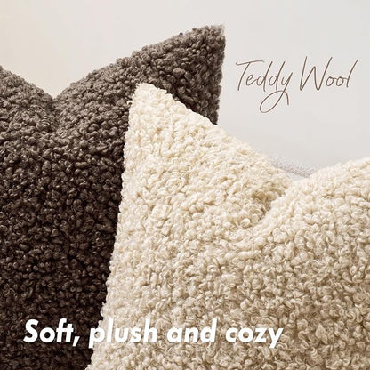 Faux Fur Throw Pillow Covers 20x20 Inch Set of 2 Boucle Neutral Decorative - Image 2