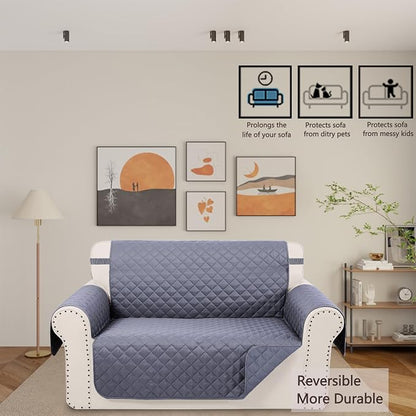 Reversible Loveseat Couch Sofa Covers, Dark Grey | Loveseat Covers - Image 2