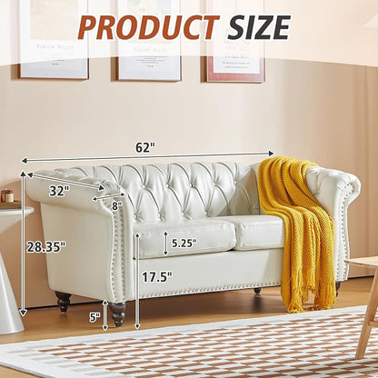 Chesterfield Loveseat Sofa, Modern Leather Small Sofa Couch 2 Seater - Image 2