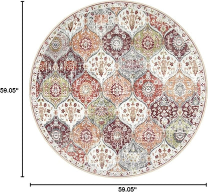 Lahome Moroccan Washable Round Area Rug, Soft Round Rug 5ft Non-Slip | Trellis - Image 2