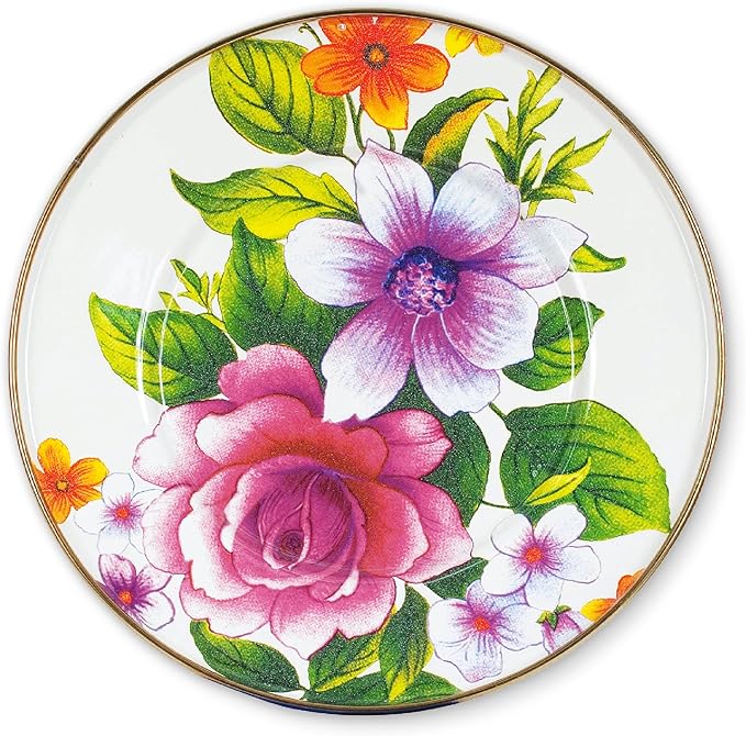 MACKENZIE-CHILDS Enamel Salad and Dessert Plate, Small Plate for a Dessert or Appetizer Dish, 8 Inches, White Flower Market