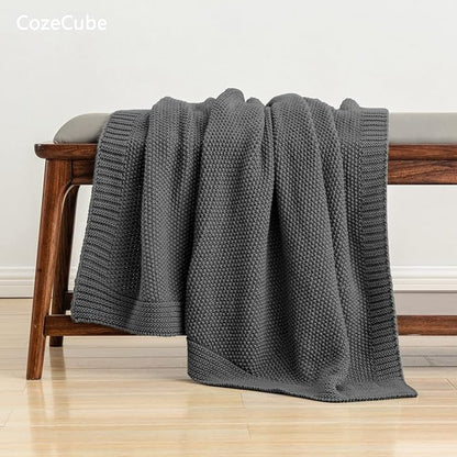 CozeCube Charcoal Grey Seed Stitch Throw Blanket 50"x60", Farmhouse Decor | - Image 4
