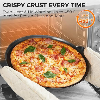 HONGBAKE 2 Pack Pizza Pan 14 Inch with Holes, Rust-Free Nonstick Pizza Pan for Oven, 0.8mm Carbon Steel Perforated Pizza Tray with Wider Handles, Round Baking Sheet for Frozen & Homemade Pizza, Grey