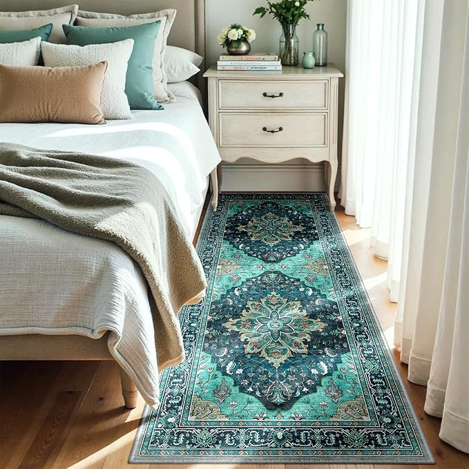 RELEANY Washable Area Rug, Runner 3'x8', Teal | Non-Slip, Water Repellent - Image 2