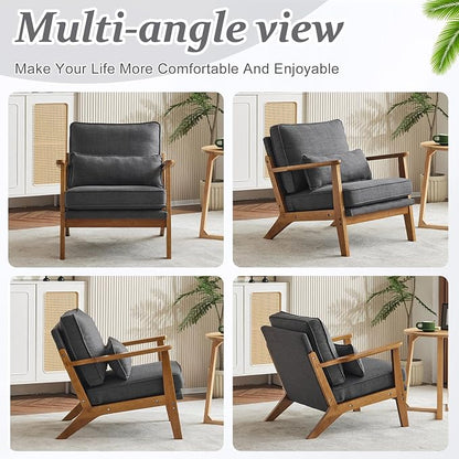 VINGLI Solid Wood Wide Armrests Accent Chair Set of 2, Upholstered Mid Century - Image 8