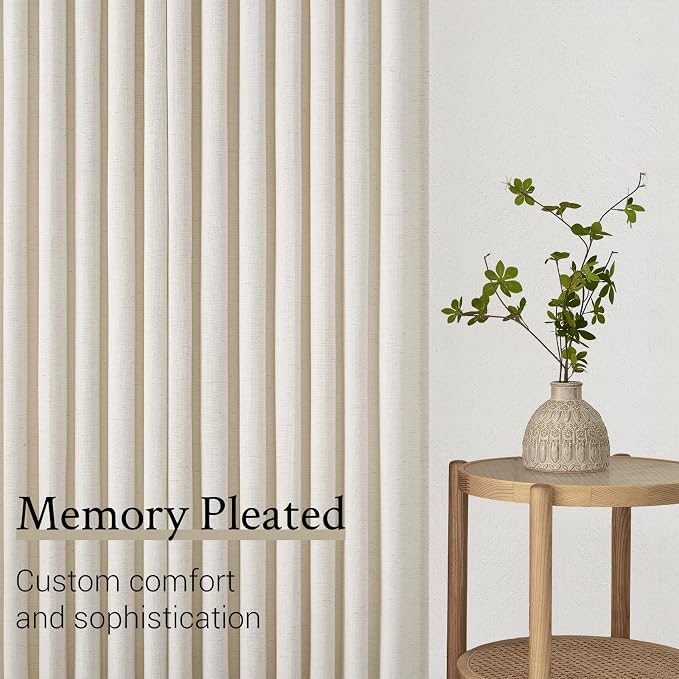 96 Inches Long Pinch Pleated Semi Sheer Curtains, Birch Linen Blended Light - Image 7