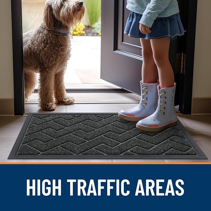 OLANLY Front Door Mat Outside 59x34, All-Season Absorbent Rubber Doormat | Black - Image 8