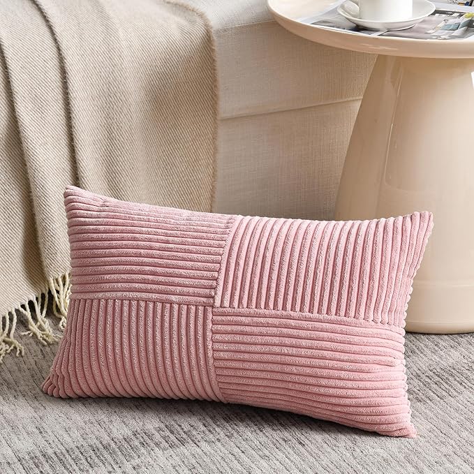 Fancy Homi 2 Packs Blush Pink Long Lumbar Decorative Throw Pillow Covers 12x24 - Image 2