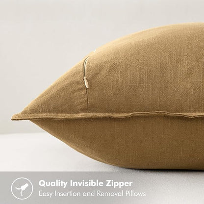 MIULEE Decorative Linen Pillow Covers 18x18 Inch Mustard Yellow | Boho - Image 3
