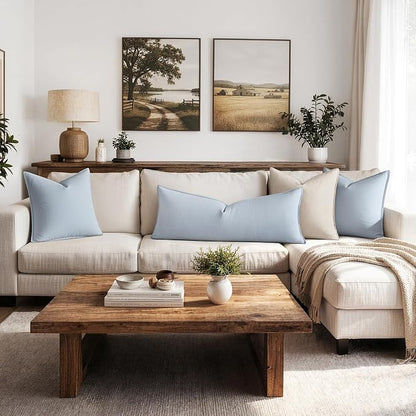 MIULEE Decorative Linen Lumbar Pillow Cover 14x36 Inch Light Blue | Boho - Image 4