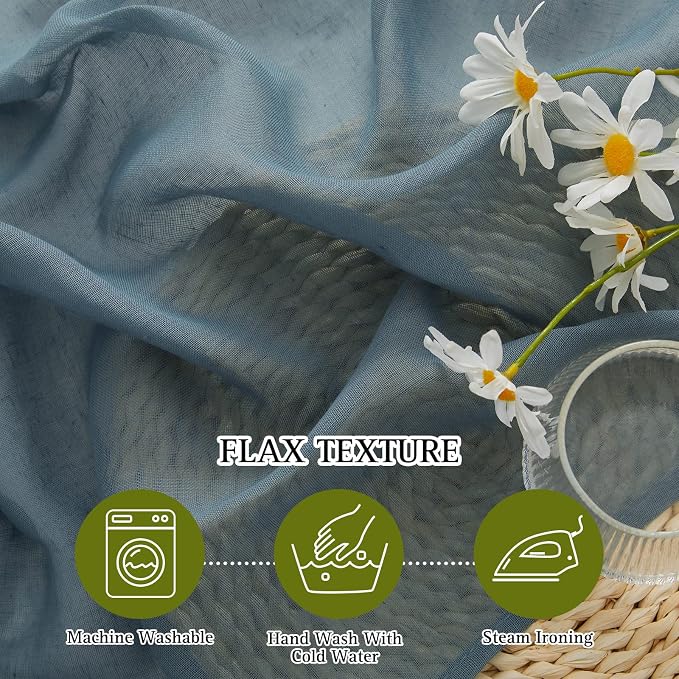 NICETOWN Linen Sheer Curtains for Bedroom, Grommet Semi Sheer Window Drapes - Image 4