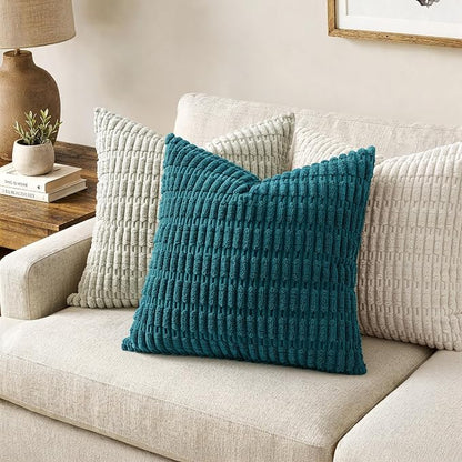 MIULEE Euro Sham Corduroy Decorative Throw Pillow Covers 24x24 Teal | Pack of 2 - Image 3