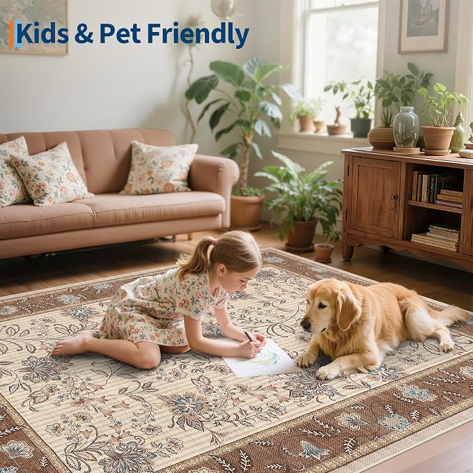 GarveeHome 9x12 Brown Washable Large Area Rug Living Room Rug Non Slip | Soft - Image 6