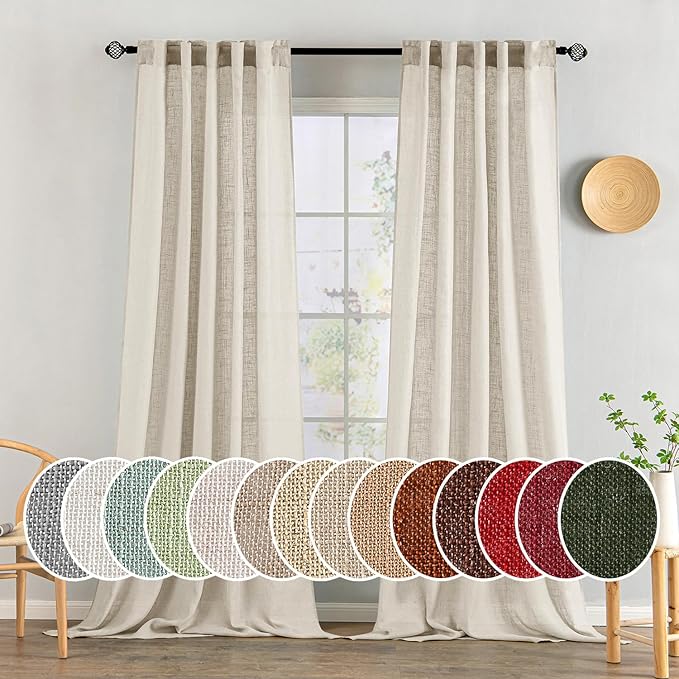 MIULEE Cream Linen Curtains 52x90 Inch Long by MIULEE