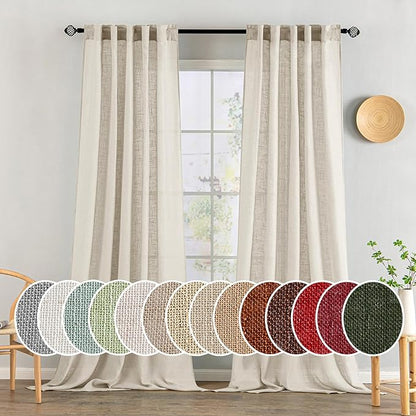 MIULEE Cream Linen Curtains 52x90 Inch Long by MIULEE