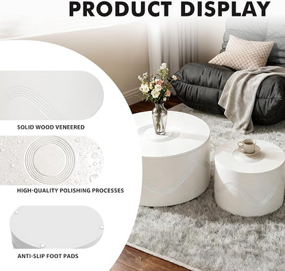 Round Nesting Coffee Table Set of 2, Circle Coffee Tables - Image 3