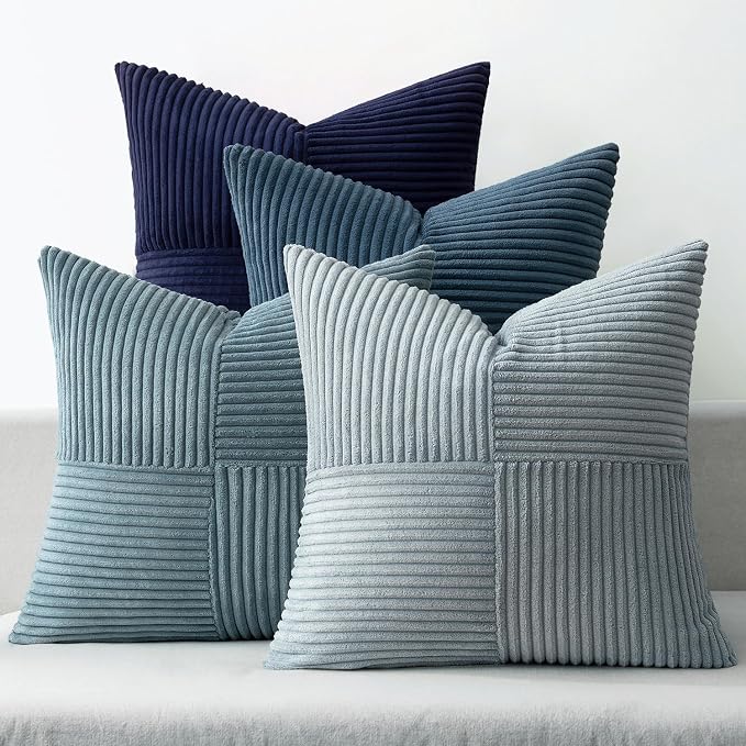 MIULEE Dusty Blue Navy Farmhouse Throw Pillow Covers 20x20 Inch Set of 4 Boho by MIULEE
