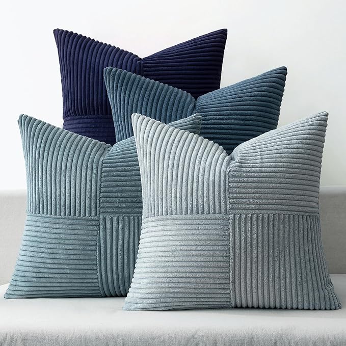 MIULEE Dusty Blue Navy Farmhouse Throw Pillow Covers 16x16 Inch Set of 4 Boho by MIULEE