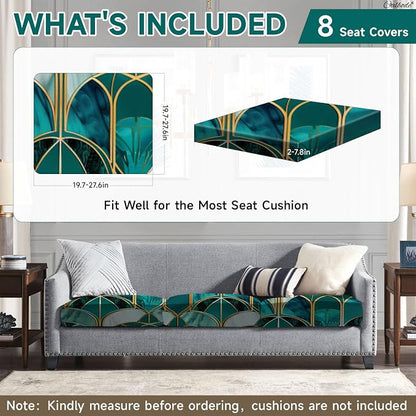 CALBODE 8Pcs Stretch Patio Cushion Cover, Art Deco Geometric Pattern Couch & - Image 2