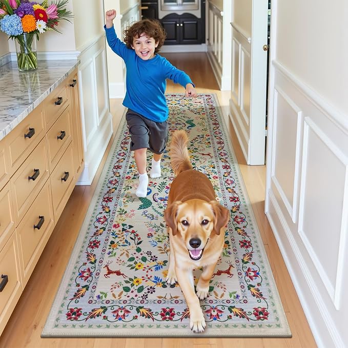 HEBE Hallway Runner Rug 2'x6', Washable Non Slip Kitchen Rug Runner | Soft Boho - Image 8