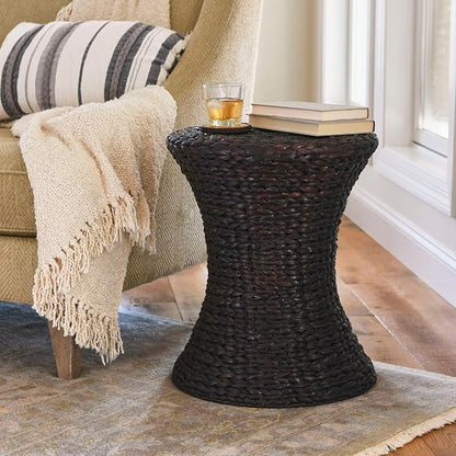 Household Essentials Hourglass Water Hyacinth & Iron Side Table, Stained Brown - Image 2