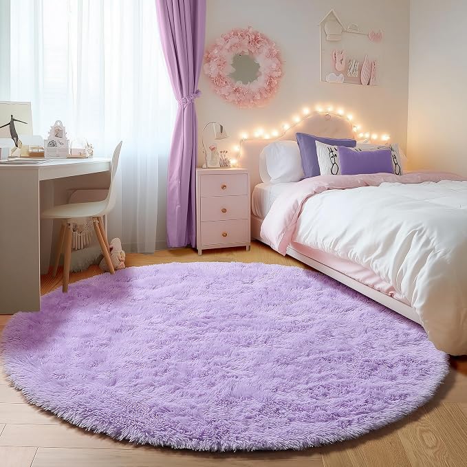 Light Purple Round Rugs 6ft for Living Room Bedroom, Fluffy Circle Area Rug for - Image 3