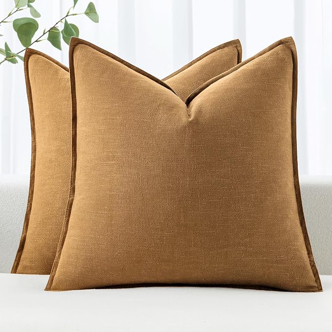 MIULEE Decorative Linen Pillow Covers 18x18 Inch Hazel | Boho Farmhouse​ by MIULEE