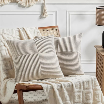 Fancy Homi 2 Packs Neutral Taupe Decorative Throw Pillow Covers 18x18 Inch by Fancy+Homi