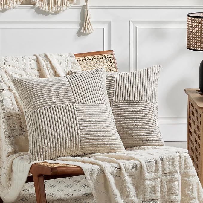 Fancy Homi 2 Packs Neutral Taupe Euro Decorative Throw Pillow Covers 26x26 Inch by Fancy+Homi