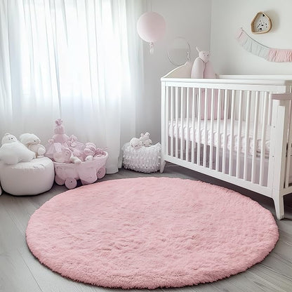 Light Pink Round Area Rugs 5ft for Bedroom Living Room, Fluffy Circle Rug for - Image 8