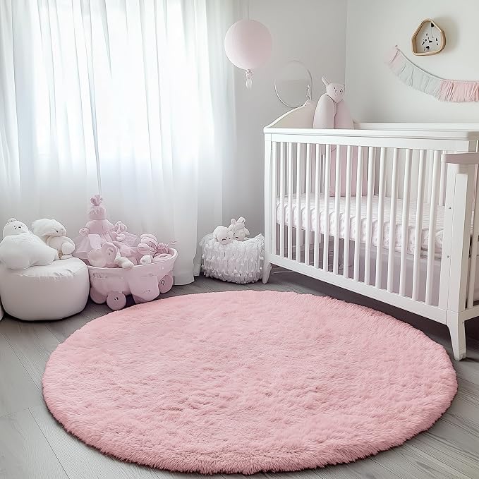 Light Pink Round Area Rugs 6ft for Bedroom Living Room, Fluffy Circle Rug for - Image 8