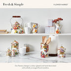 MACKENZIE-CHILDS Small Enamel Canister, Kitchen Storage Container for Flour and Sugar, 1.13 Liters, White Flower Market