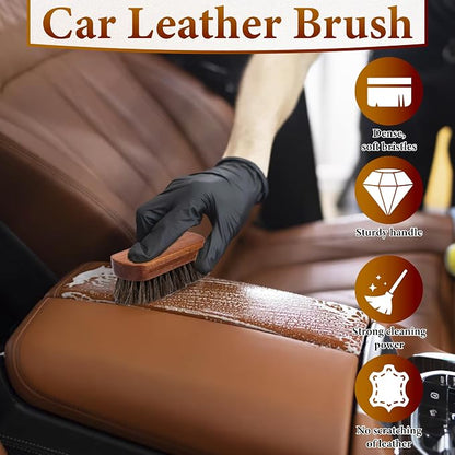 2 PCS Leather Brush Car Detailing, Horse Hair Brush, Car Cleaning Supplies - Image 5