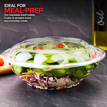 Stock Your Home 64 oz Clear Plastic Salad Bowls with Lids Disposable 120 Pack, Extra Large Takeout Containers for Fruit Salads Meal Prep and Parties
