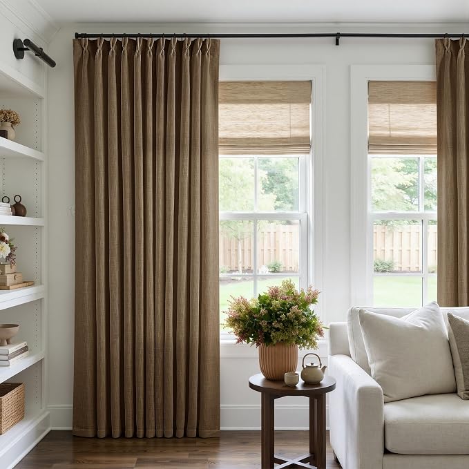 Extra Wide 90 Inch Long Pleated Curtains 70 Inch Wide Dutch Cocoa | Pinch Pleat - Image 6