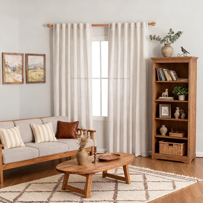 MYSKY HOME Boho Curtains 72 Inch Length, Natural Linen Semi Sheer Drapes - Image 2