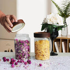 Glass Coffee Jars Spice Jar Round Storage Canister with Wooden Lid Clear Glass Food Jar for Pantry Sugar Tea Coffee Bean Spice Nuts Cookies Bath Salts (900ML*2PACK)