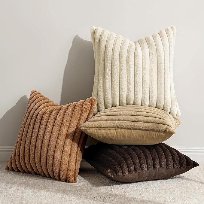MIULEE Faux Fur Plush Decorative Throw Pillow Covers 20x20, Soft Boho Farmhouse - Image 4