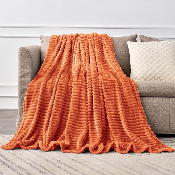 BEDELITE Ribbed Jacquard Burt Orange King Size Blanket - Image 8
