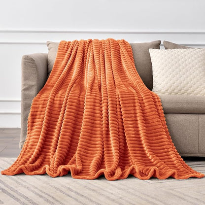 BEDELITE 3D Ribbed Burt Orange Fleece Twin Fall Blanket - Image 7