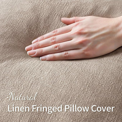 MIULEE Boho Natural Linen Fringe Decorative Euro Throw Pillow Covers 24x24 | - Image 3