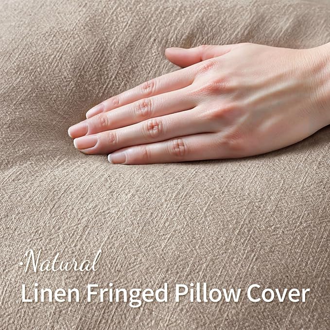 MIULEE Boho Natural Linen Fringe Decorative Euro Throw Pillow Covers 28x28 | - Image 2