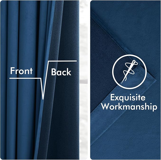 MIULEE Velvet Curtains 50W x 96L 2 Panels Navy Blue Blackout Curtains | Luxury - Image 6