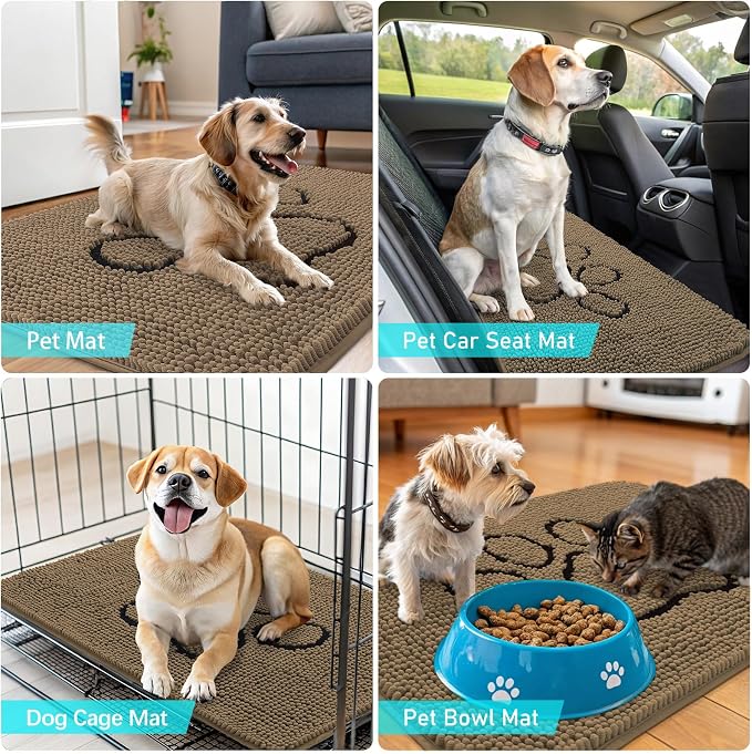 OLANLY Dog Door Mat for Muddy Paws 47x32, Paw Print Design Chenille Mud Mat | - Image 7