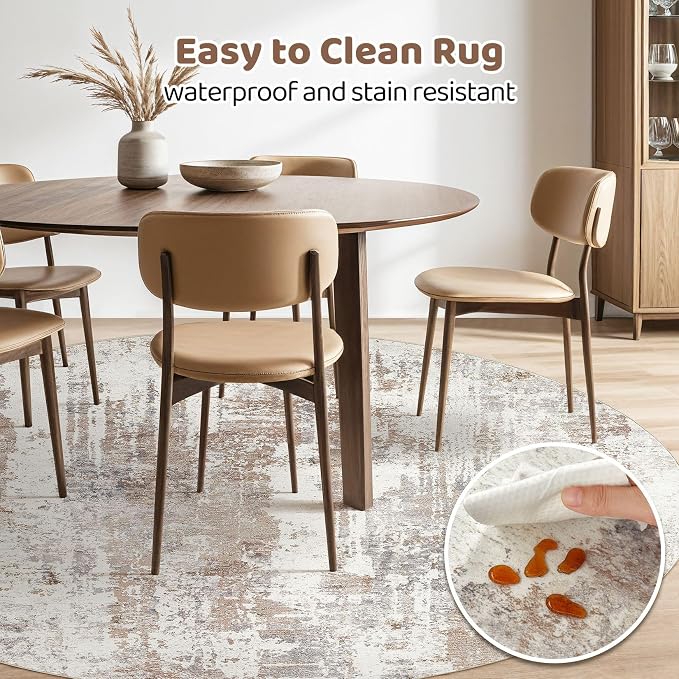 LOONGRUG Round Rug 4x4 Washable Neutral Modern Circle Area Rugs Brown | - Image 6