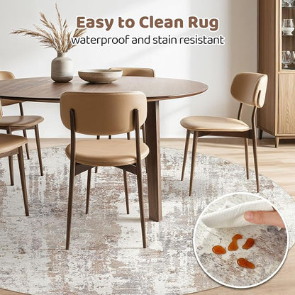LOONGRUG Round Rug 4x4 Washable Neutral Modern Circle Area Rugs Brown | - Image 6