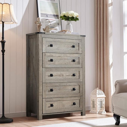 T4TREAM Farmhouse 5 Drawers Dresser Chests - Image 7